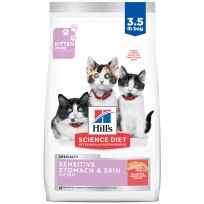 Hill's Science Diet Kitten Sensitive Stomach & Skin, Salmon & Brown Rice Recipe Dry Cat Food, 608559, 3.5 LB Bag