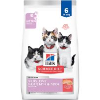 Hill's Science Diet Kitten Sensitive Stomach & Skin, Salmon & Brown Rice Recipe Dry Cat Food, 608561, 6 LB Bag