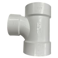 PVC Sanitary Reducing Pipe Tee, DWV, 4 IN x 4 IN x 3 IN Hub, 192136