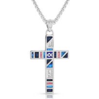 Montana Silversmiths Wrangler Legends Denim Petite Cross Necklace, WNC5097