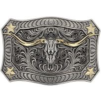 Montana Silversmiths Longhorn Crest Filigree Attitude Belt Buckle, A935