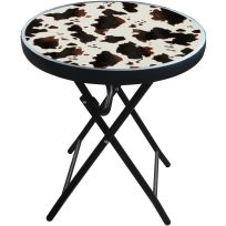 Backyard Expressions Glass Top Foldable Table, Cowhide, 912229
