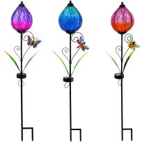Backyard Expressions Solar Metal Flower Stake, Assorted, 912596