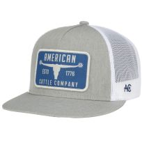 American Cattle Co Bull Spurs Flat Bill Hat, BSP-F02, Light Grey / White, One Size Fits Most