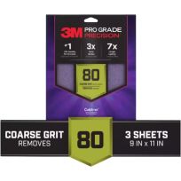 3M™ Pro Grade Precision™ Faster Sanding Sheets w/ NO-SLIP GRIP™ Backing, 3-Sheets, SHR80-PGP-3T, 9 IN x 11 IN