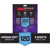 3M™ Pro Grade Precision™ Faster Sanding Sheets w/ NO-SLIP GRIP™ Backing, 3-Sheets, SHR120-PGP-3T, 9 IN x 11 IN