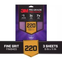 3M™ Pro Grade Precision™ Faster Sanding Sheets w/ NO-SLIP GRIP™ Backing, 3-Sheets, SHR220-PGP-3T, 9 IN x 11 IN