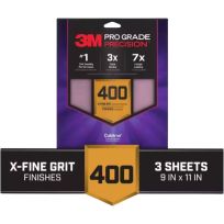 3M™ Pro Grade Precision™ Faster Sanding Sheets w/ NO-SLIP GRIP™ Backing, 3-Sheets, SHR400-PGP-3T, 9 IN x 11 IN