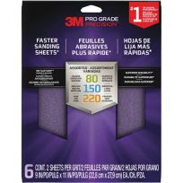 3M™ Pro Grade Precision™ Faster Sanding Sheets w/ NO-SLIP GRIP™ Backing, 6-Sheets, SHRASST-PGP-6T, 9 IN x 11 IN