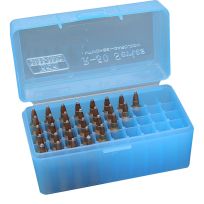 MTM CASE-GARD Ammo Box 50 Round Flip-Top, 22-250 / 6MM / 7MM, RS-S-50-24, Clear Blue