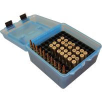 MTM CASE-GARD Deluxe Ammo Box 100 Round Handle, WSM / WSSM Ultra Mag, R-100-MAG-24, Clear Blue