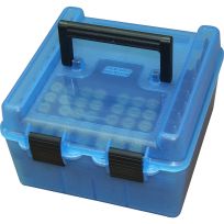 MTM CASE-GARD Deluxe Ammo Box 100 Round Handle, 22-250 to 458 Win, R-100-24, Clear Blue