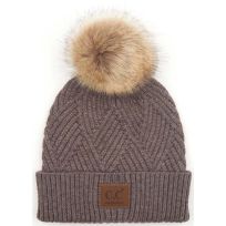 C.C.® Heather Pom Beanie, HAT-2060-TAUPEMIX, Tan