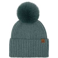 C.C.® Cable Knit Pom Beanie, HTE0122FGR, Green