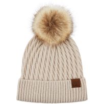 C.C.® Honeycomb Pom Beanie, HAT-2079-BEIGE, Tan