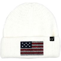 C.C.® American Flag Rinestone Beanie, HTE0021WHT, White