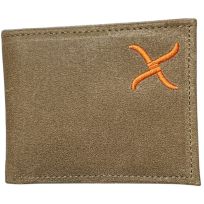 Twisted X Embroidered Orange "X" Leather Bifold Wallet, XWCB-OB1, Distressed Light Brown