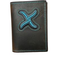 Twisted X Embroidered Turquoise "X" Leather Trifold Wallet, XRC-21T, Distressed Dark Brown