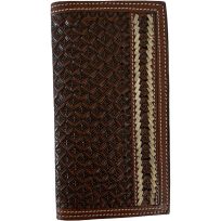Ranger Belt Co. Snow Flake Tooling & Double Rawhide Stitching Rodeo/Travel Wallet, H-70, Red Brown / Ivory