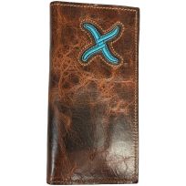 Twisted X Embroidered Turquoise "X" Leather Rodeo / Travel Wallet, XH-79, Distressed Brown