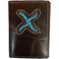 Twisted X Embroidered Turquoise "X" Leather Trifold Wallet, XH-81T, Distressed Brown