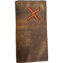 Twisted X Embroidered Orange "X" Leather Rodeo / Travel Wallet, XH-239, Distressed Bomber