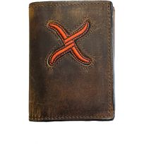 Twisted X Embroidered Orange "X" Leather Trifold Wallet, XH-239T, Distressed Bomber