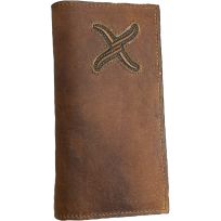 Twisted X Embroidered Brown "X" Leather Rodeo / Travel Wallet, XH-242, Distressed Brown