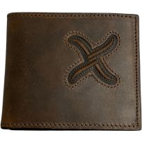 Twisted X Embroidered Brown "X" Leather Bifold Wallet, XH-242B, Distressed Dark Brown