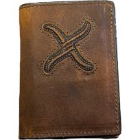 Twisted X Embroidered Brown "X" Leather Trifold Wallet, XH-242T, Distressed Brown