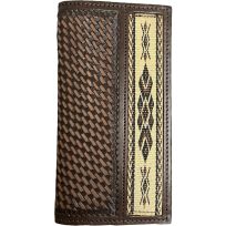 Ranger Belt Co. Basket Weave & Earth Tone Embroidery Edge Rodeo/Travel Wallet, WF-144, Brown / Ivory
