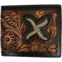 Twisted X Embroidered Tan "X"  Bifold Wallet, XSW3B, Dark Brown / Tan