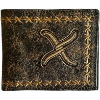 Twisted X Embroidered "X" and Edge Leather Bifold Wallet, XH816B, Distressed Brown