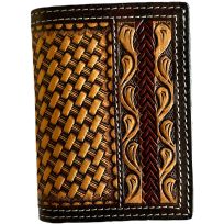 Twisted X Double Stitching Basket Tooling Leather Trifold Wallet, XH820T, Gold / Black