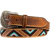 Ranger Belt Co. Natural Tone with Tooling & Beaded Leather Belt