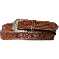 Ranger Belt Co. Natural Tone with Vine & Basket Weave Tooling Belt