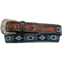 Twisted X Floral Billet Beaded Leather (Blues) Belt