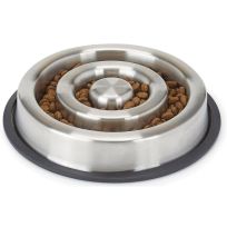 IndiPets™ Stainless Steel Large Spiral Slow Feed Dog Bowl, 800086, 30 OZ