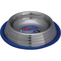 IndiPets™ Stainless Steel Non Tip Pet Dish with Blue Silicon Ring, 800214A, 32 OZ