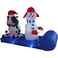 A Holiday Company Inflatable Snowman and Cow on Sled, 70000020, 7 FT