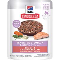 Hill's Science Diet Kitten Sensitive Stomach & Sensitive Skin Wet Cat Food, Salmon & Vegetables Stew, 609198, 2.8 OZ Pouch