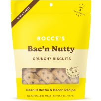 BOCCE'S Bac'n Nutty Dog Biscuits, Peanut Butter & Bacon Recipe, BCB-A20105, 5 OZ Bag