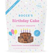 BOCCE'S Birthday Cake Dog Biscuits, Peanut Butter, Carob, & Vanilla Recipe, BCB-A20110, 5 OZ Bag