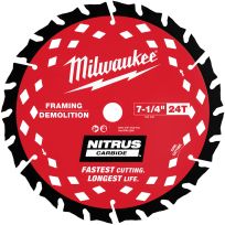Milwaukee Tool 24T NITRUS CARBIDE™ Framing & Demolition Circular Saw Blade, 48-41-0750, 7-1/4 IN
