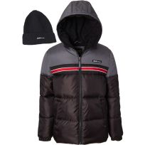 Ixtreme Kids Hooded Puffer Jacket with Knit Hat, Assorted Sizes, IX-854597-MDG, Black / Grey