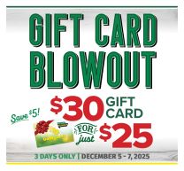 Bomgaars Gift Card Blow Out!!!! $30 for $25. December 5-6-7, 2025