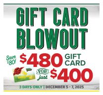 Bomgaars Gift Card Blow Out!!!! $480 for $400. December 5-6-7 2025