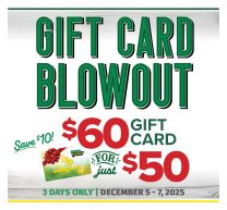 Bomgaars Gift Card Blow Out!!!! $60 for $50. December 5-6-7, 2025