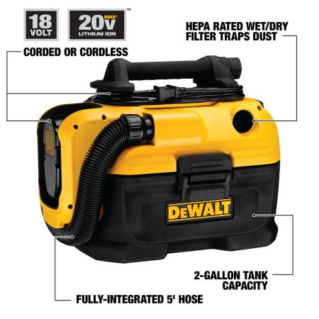Bomgaars DEWALT AC DC Wet Dry Vac 20V MAX Tool Only Wet Dry Vacuum
