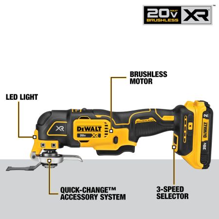 Bomgaars DEWALT Cordless Brushless Variable Speed Oscillating Multi Tool Kit with Case 20V MAX XR 33 Piece Multi Tools